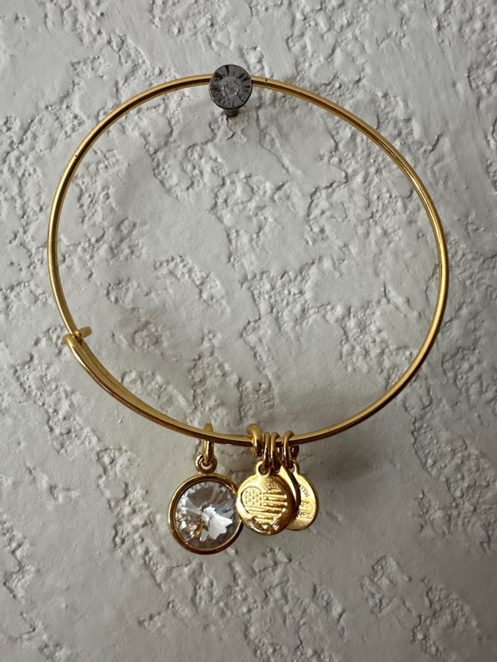 Alex and Ani Gold-Tone Bangle with Clear Crystal and Coin Charms